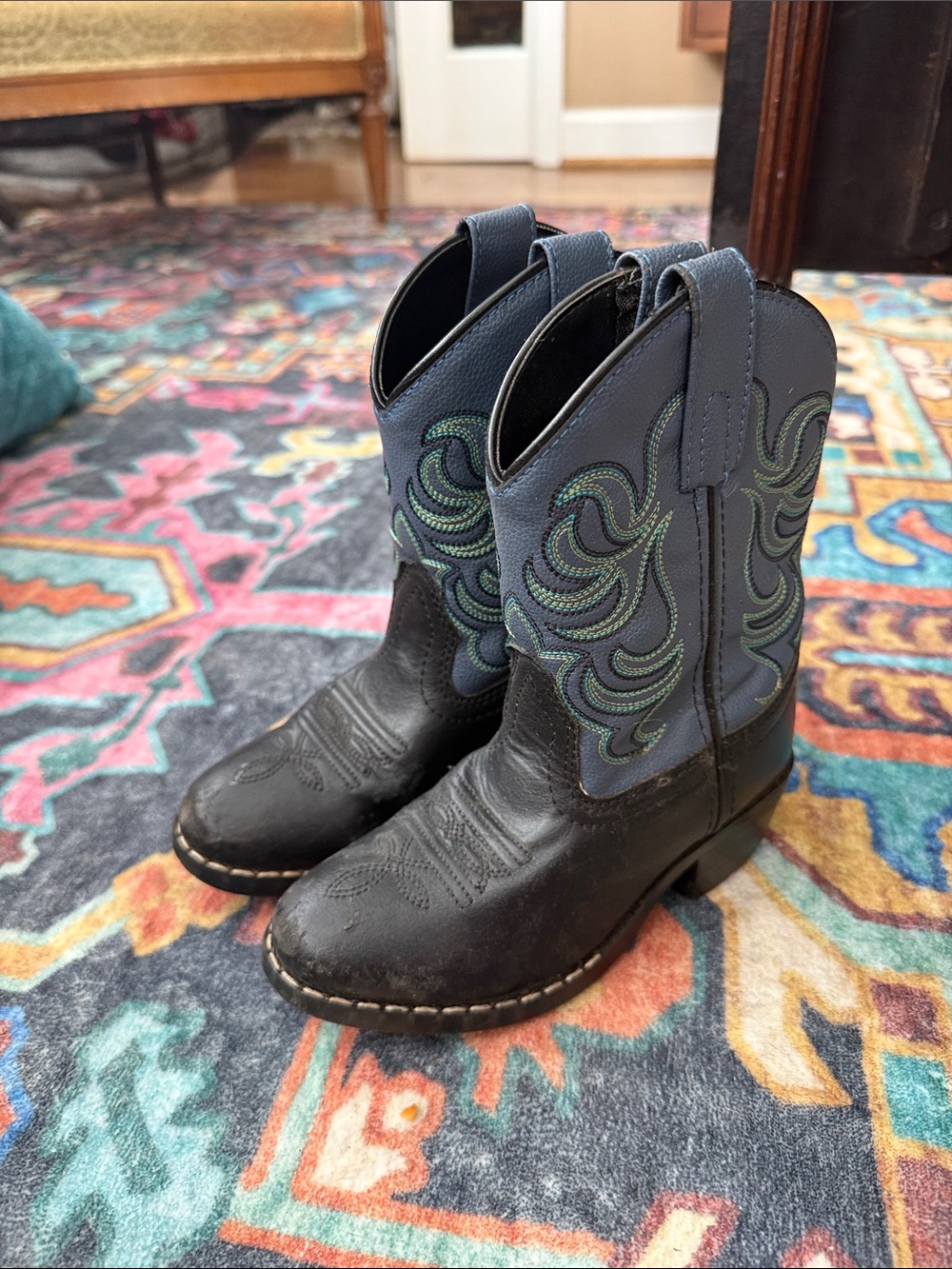 Toddler Kids sz 11 Blue and Black Western Pull-On Boots